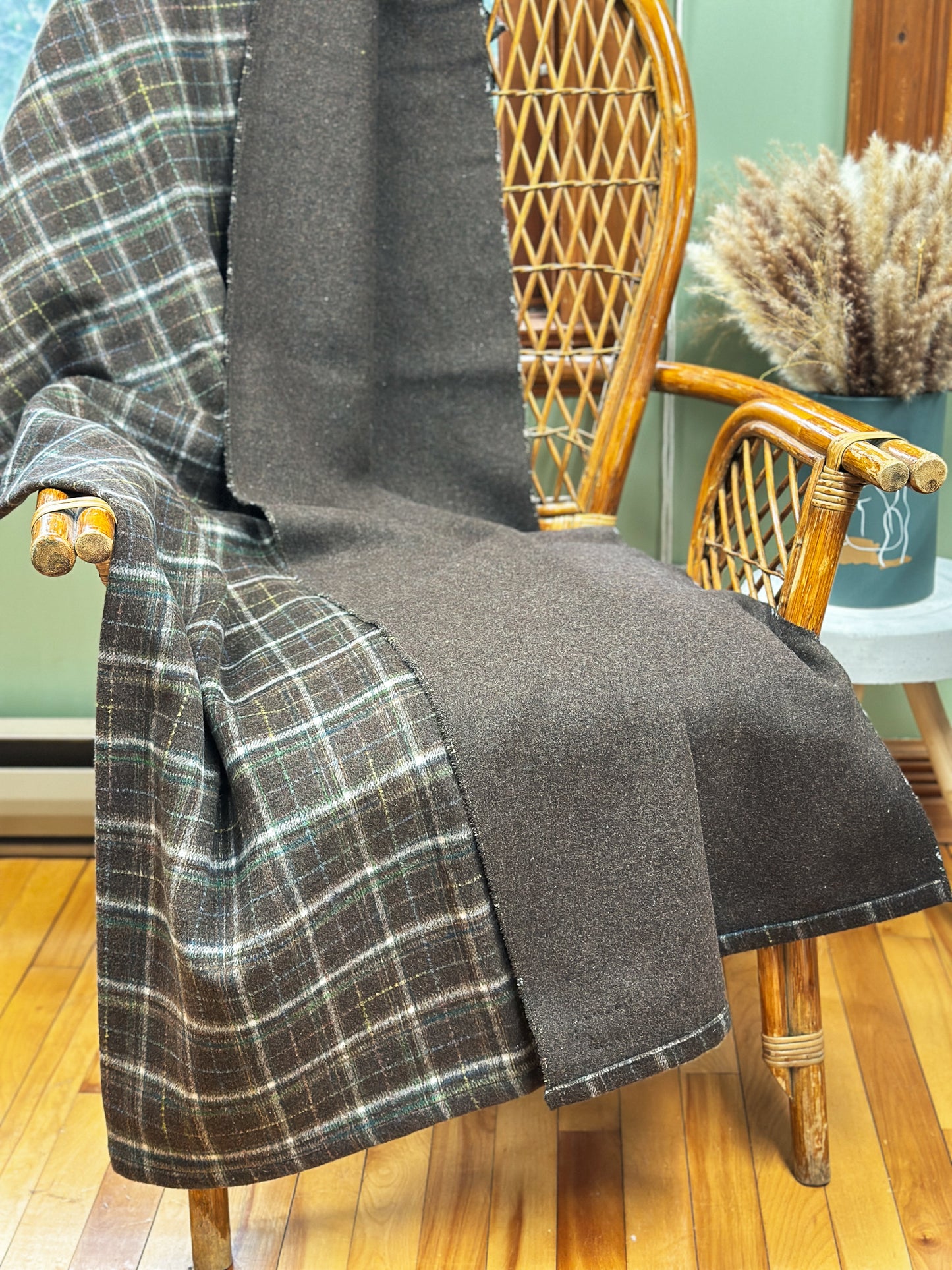 Couverture - Jeté en laine à carreaux Marron