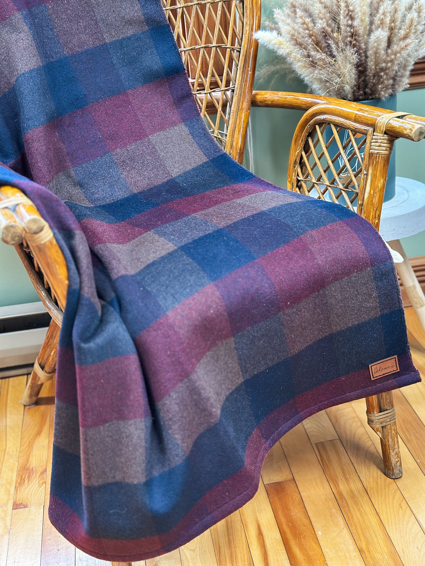 Couverture - Jeté en laine à carreaux Mauve et Bleu