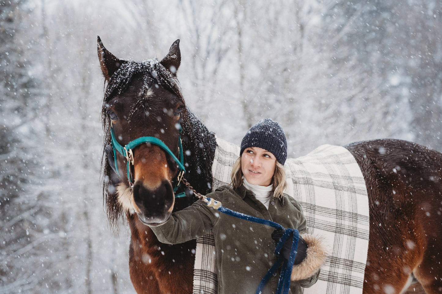 Couverture - Jeté en laine à carreaux Beige et Vert