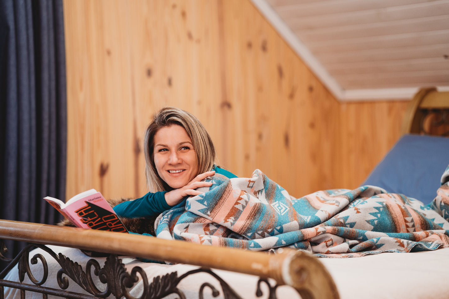Couverture - Jeté en laine à motif boho aztèque