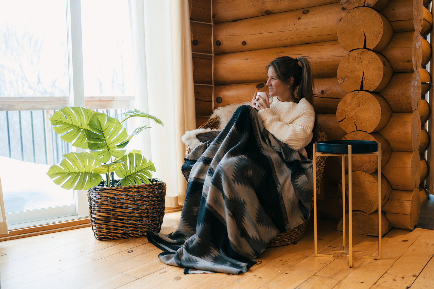 Couverture - Jeté en laine à motif boho aztèque