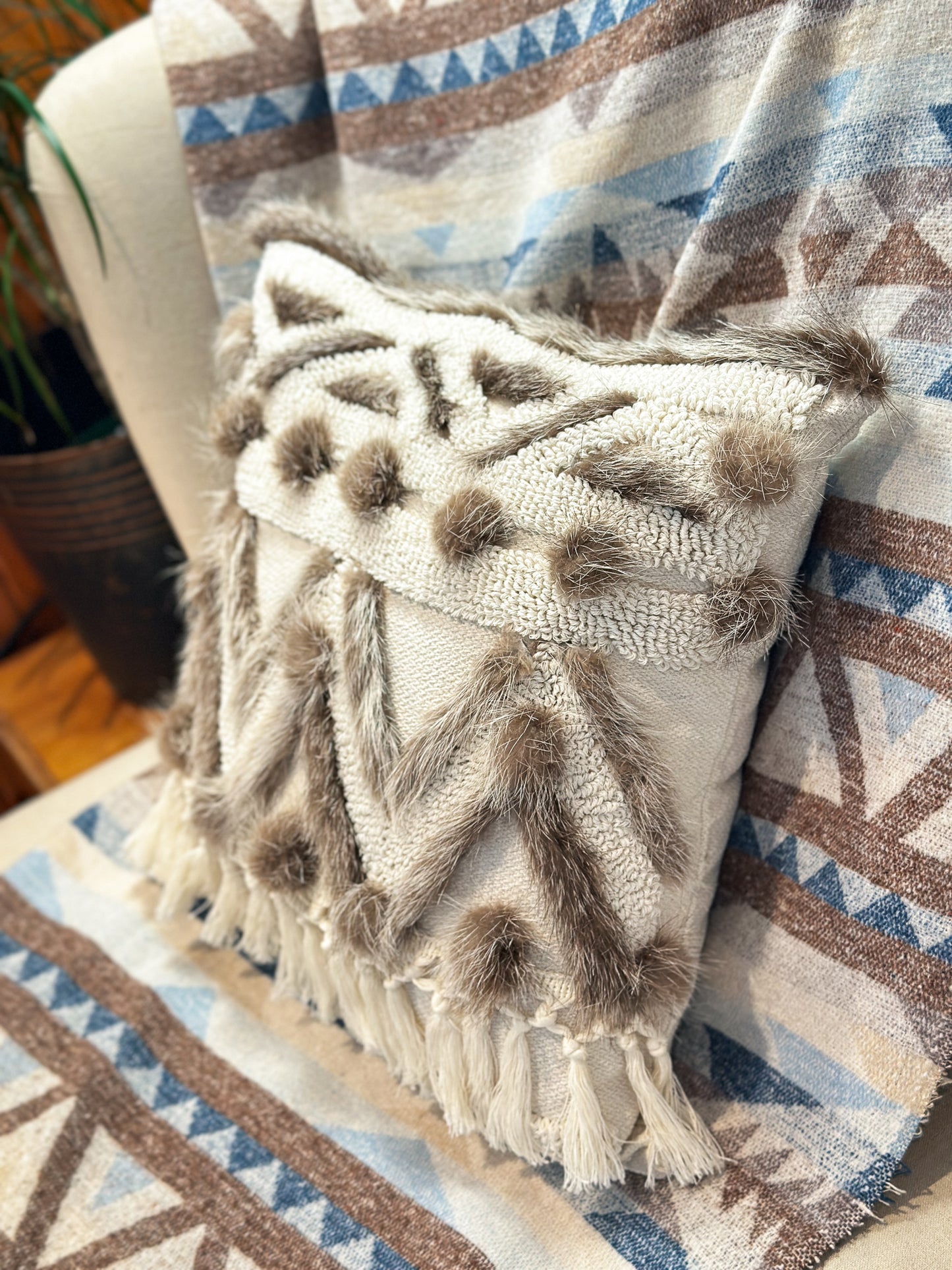 Cushion with recycled fur