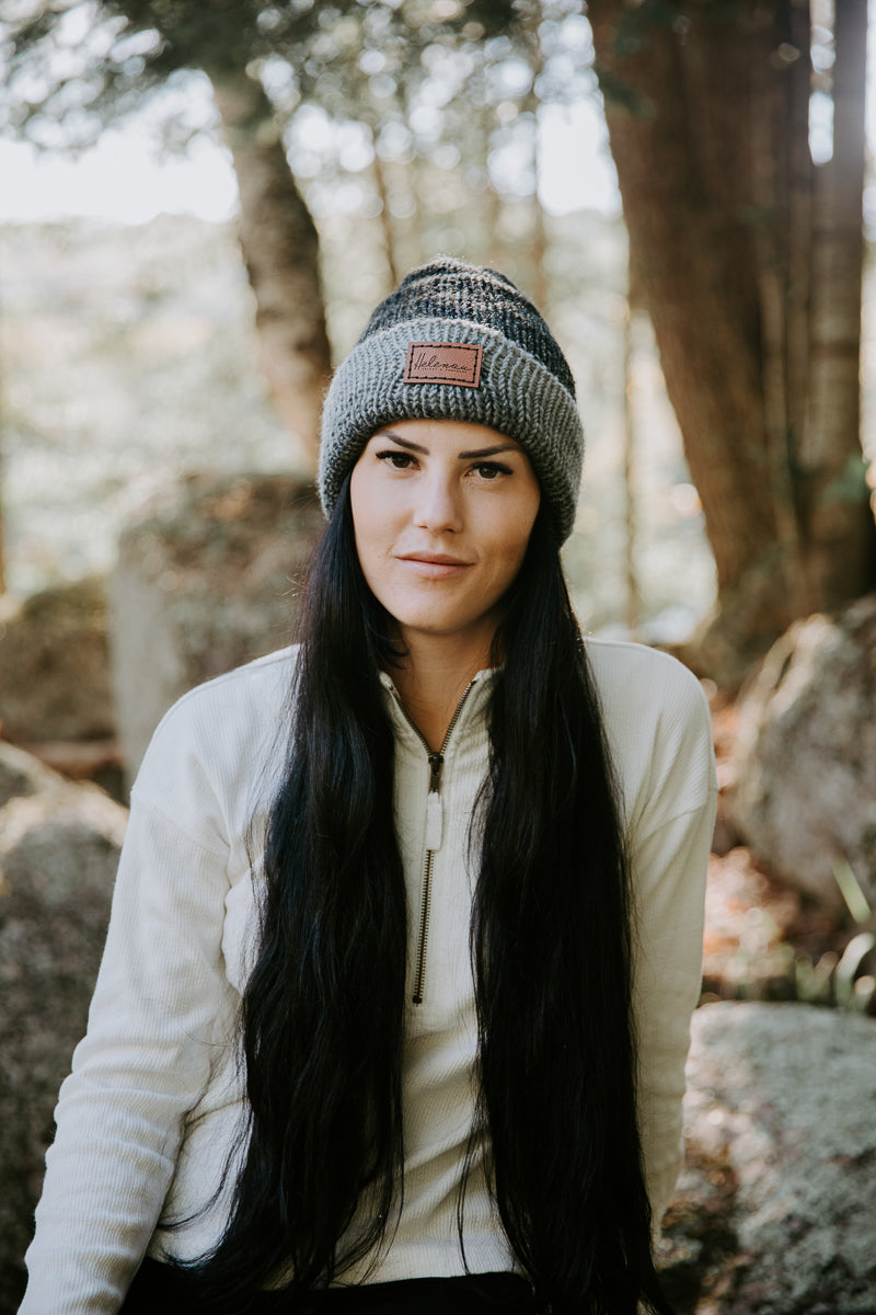 Tuque tricotée avec ourlet - Noir et Gris