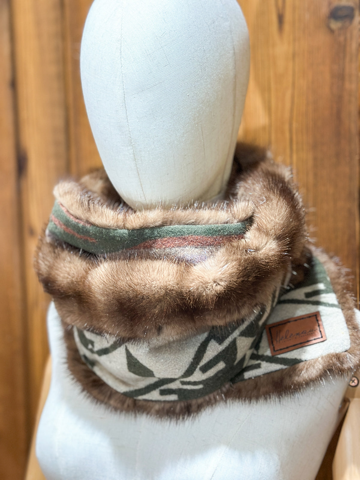 Foulard à capuchon amovible et réversible Vert et beige