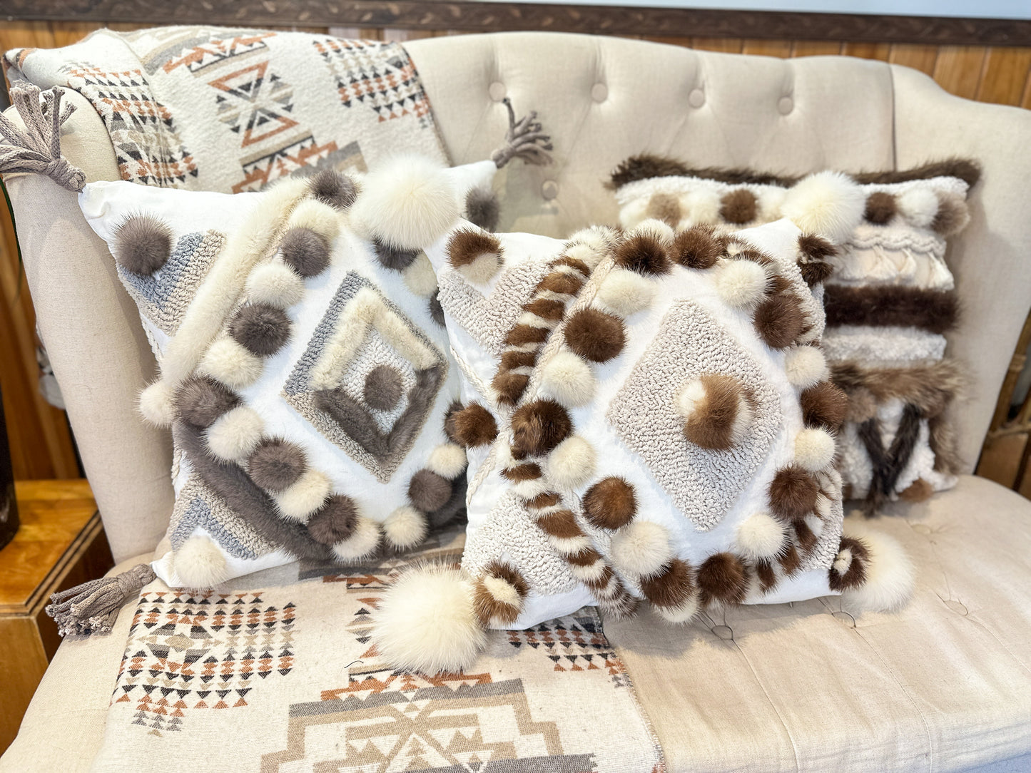 Cushion with recycled fur