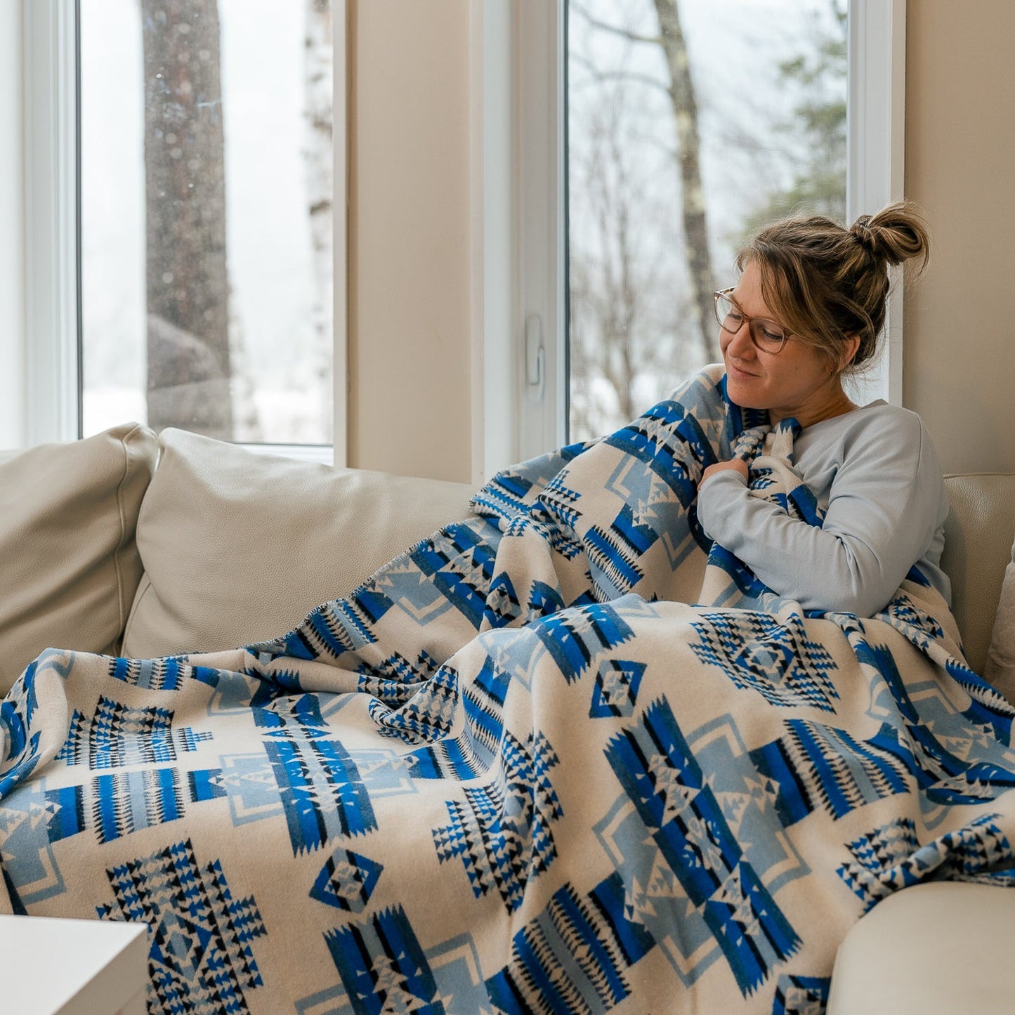 Couverture - Jeté en laine à motif boho aztèque