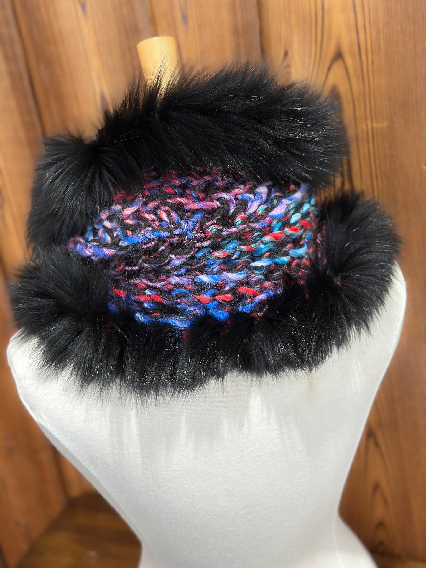 Foulard Multicolor noir avec fourrure recyclée - Renard