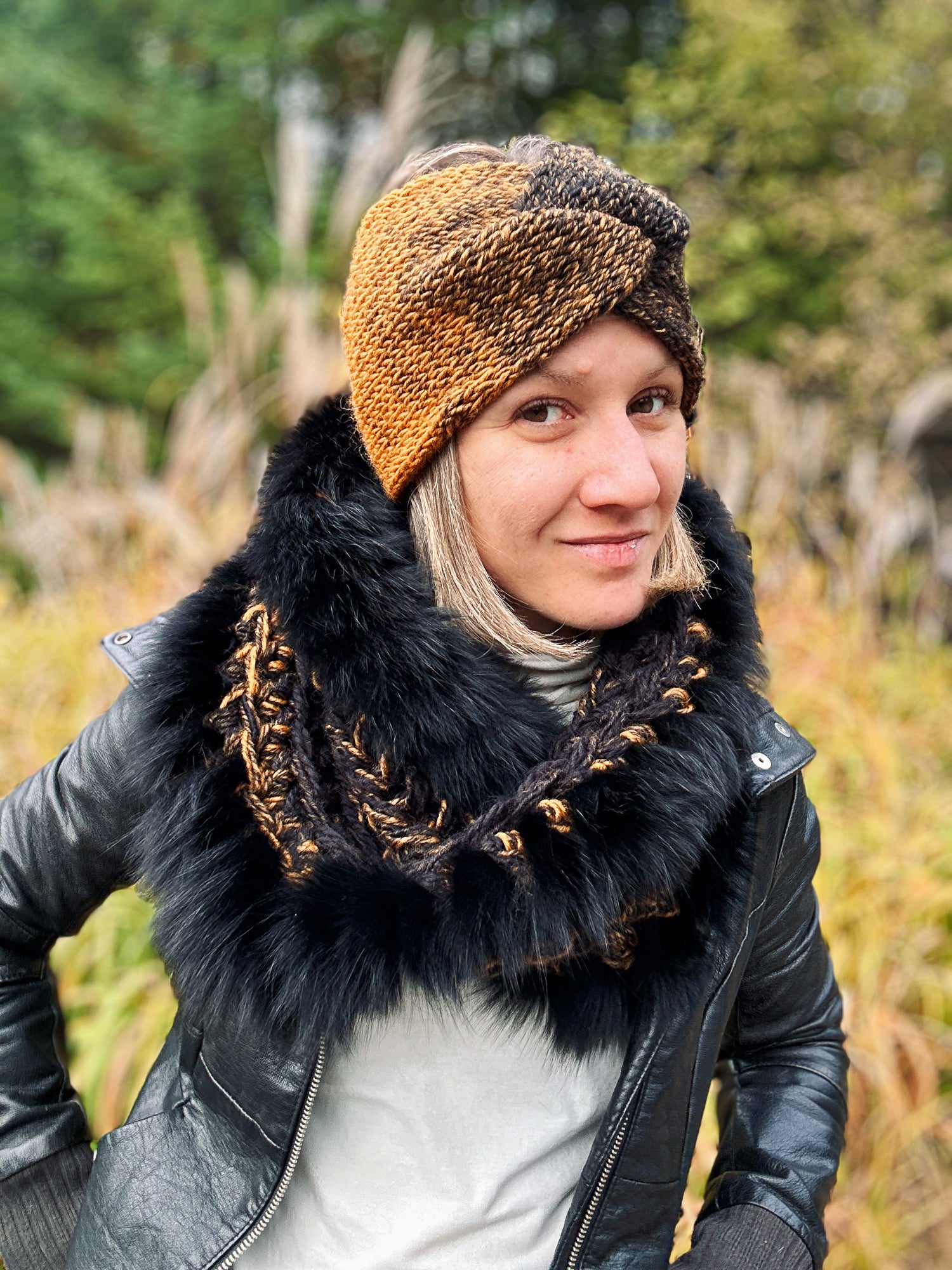 Foulard garni de fourrure recyclé – Hélènou tricot fourrure