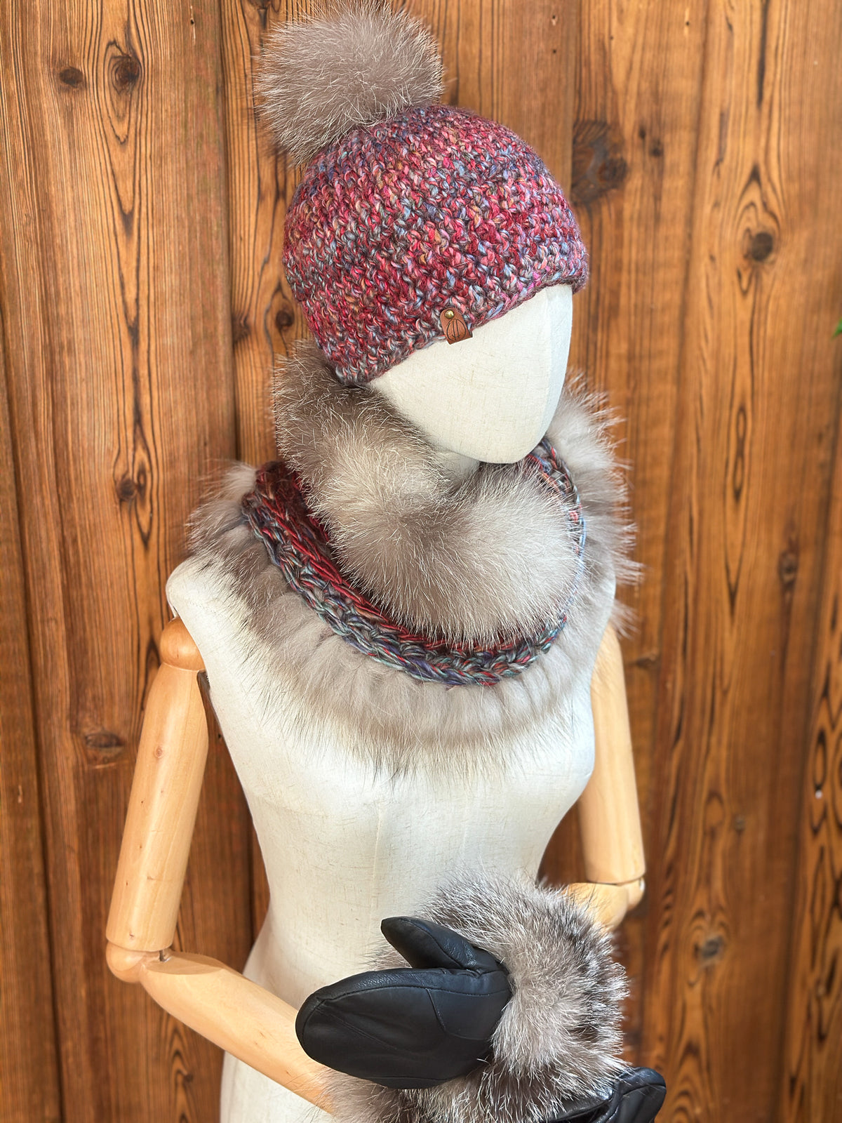 Foulard avec torsade avec fourrure recyclée - Renard