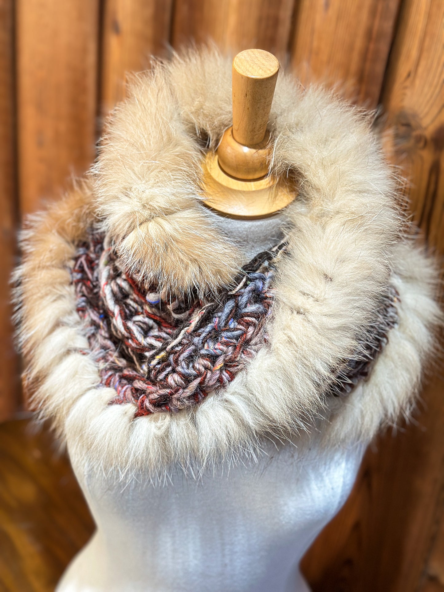 Foulard Multicolore avec fourrure recyclée - Renard