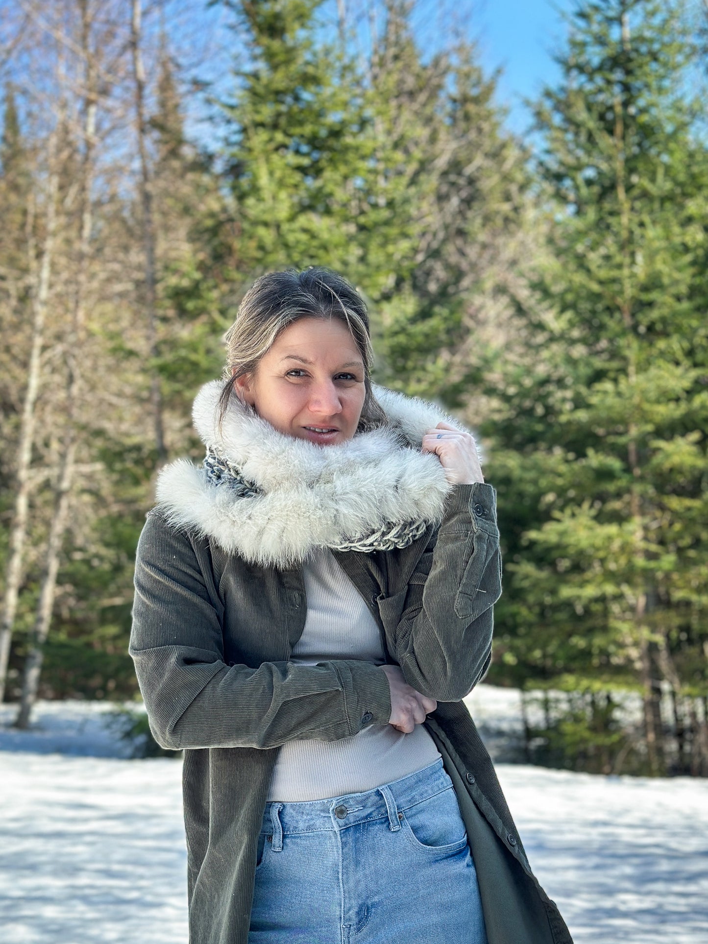 Foulard avec fourrure recyclée Renard