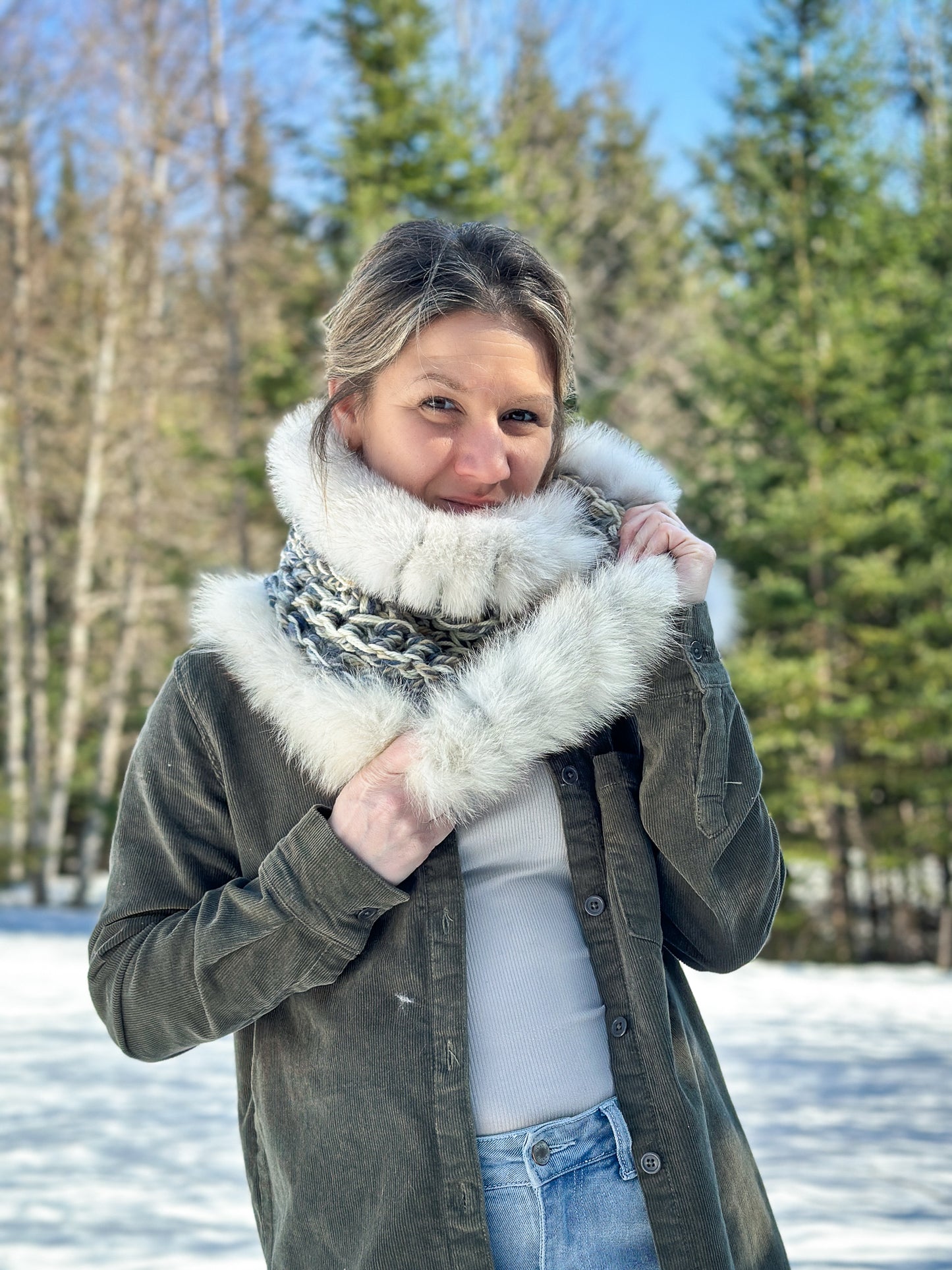 Foulard avec fourrure recyclée Renard