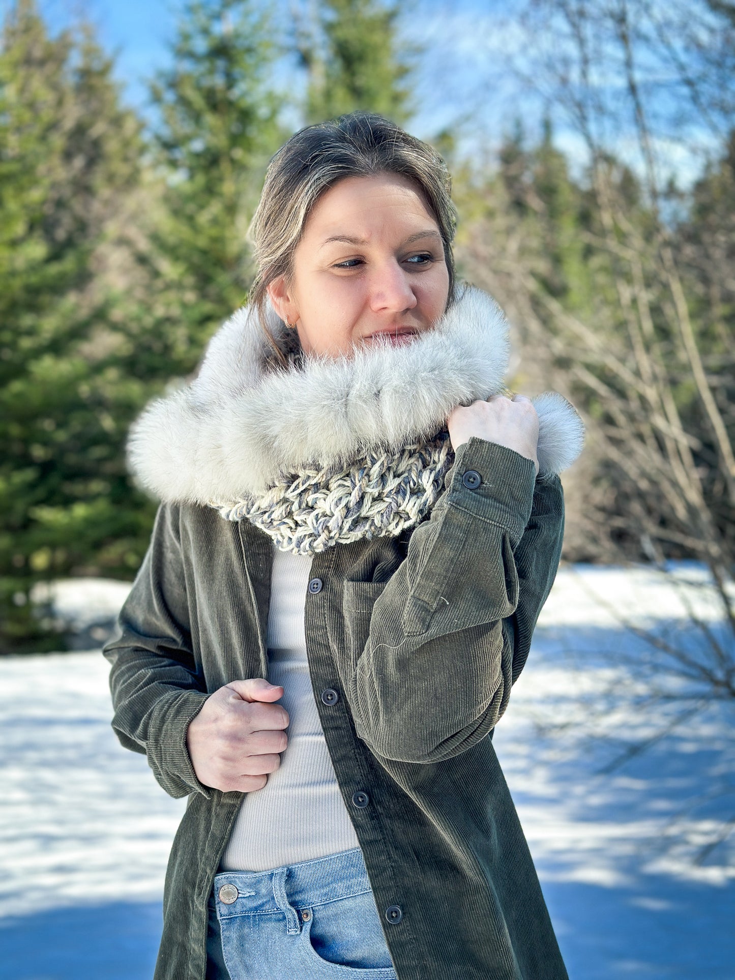Foulard avec fourrure recyclée Renard
