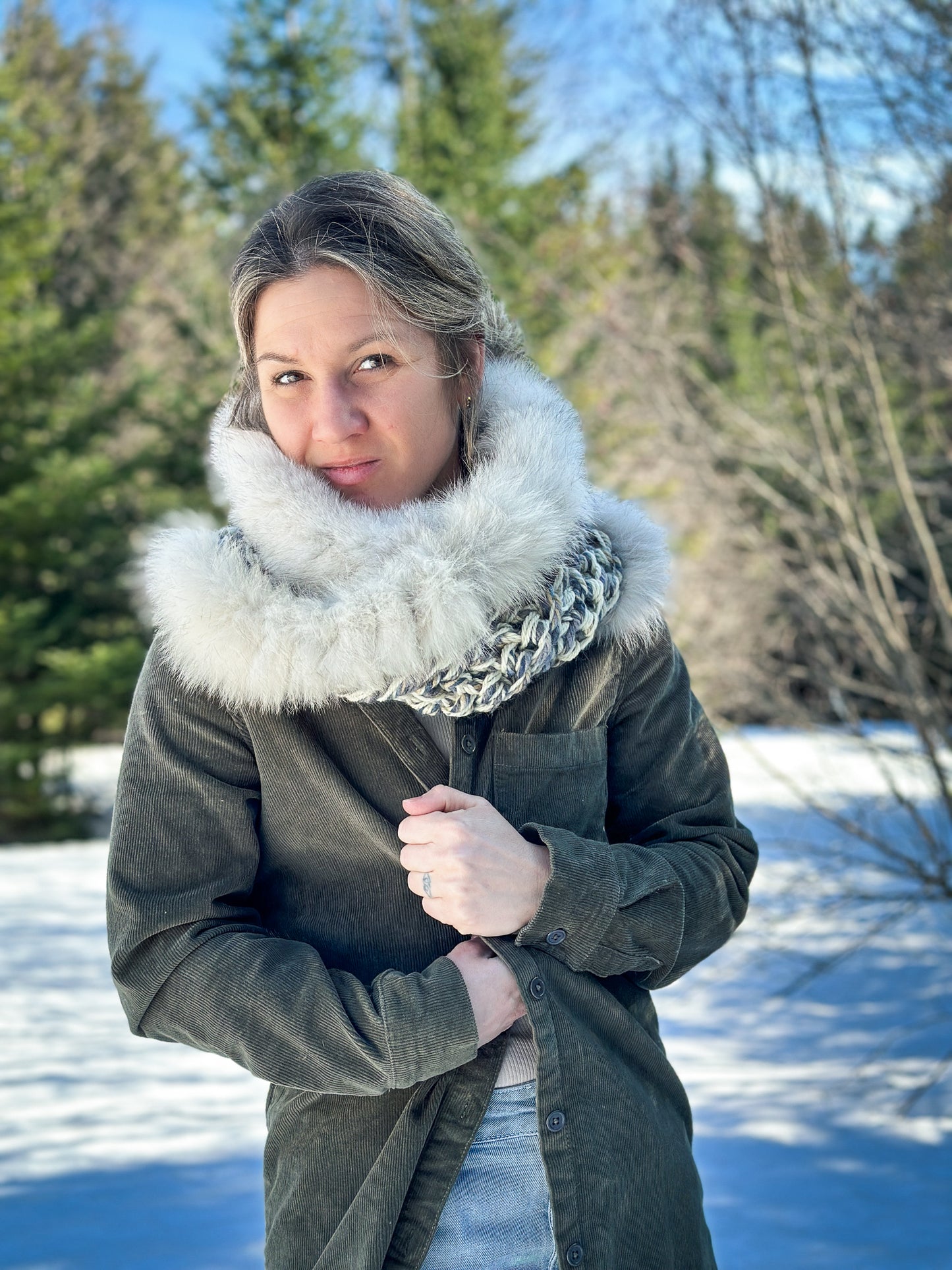 Foulard avec fourrure recyclée Renard
