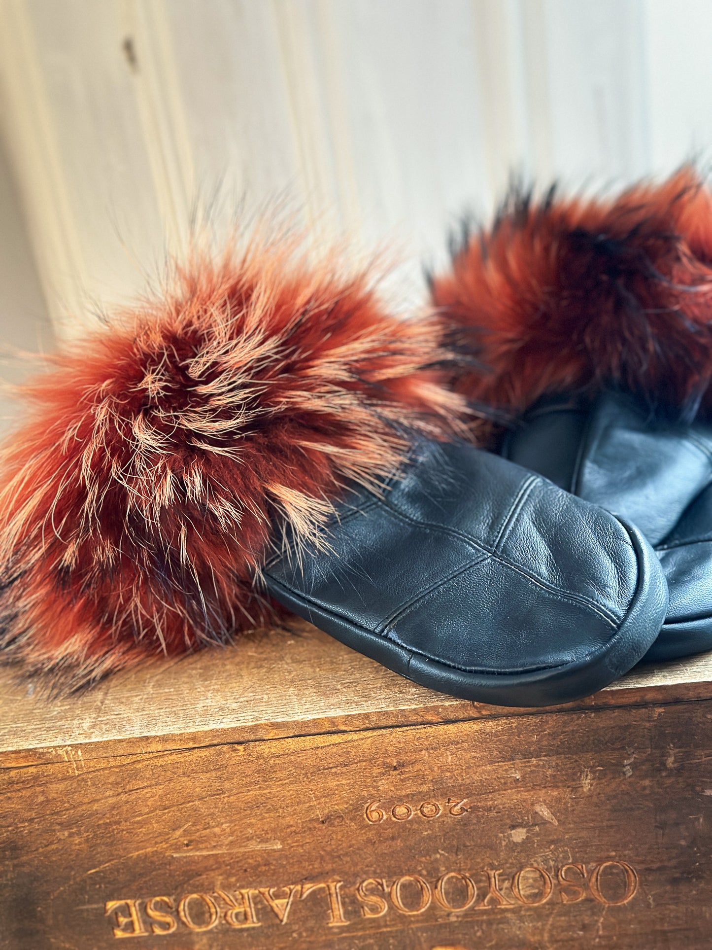 Mitaines en cuir avec fourrure recyclée