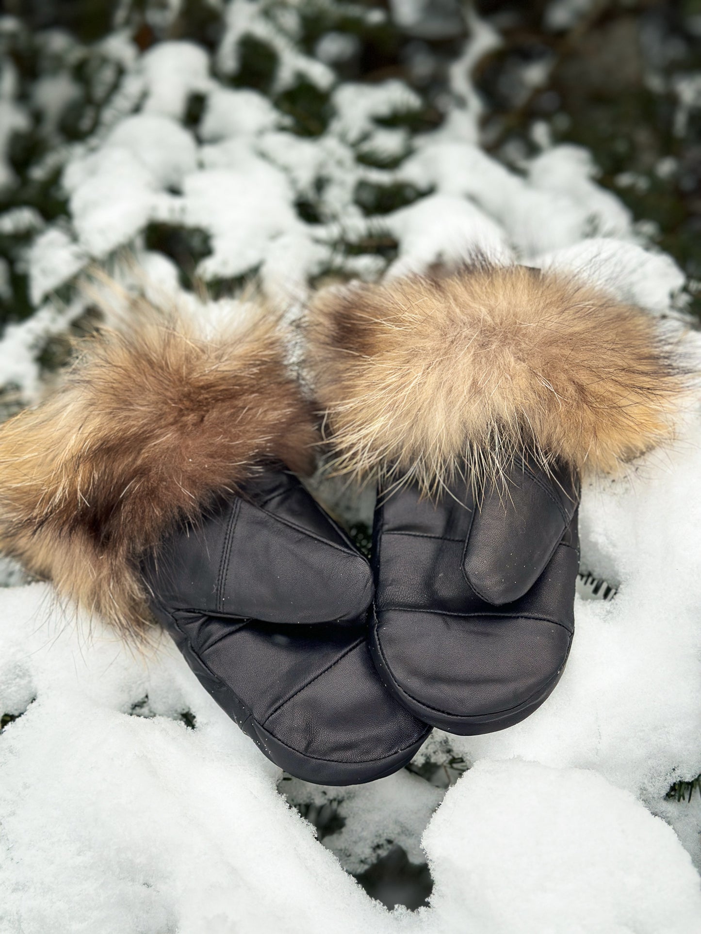 Mitaines en cuir avec fourrure recyclée