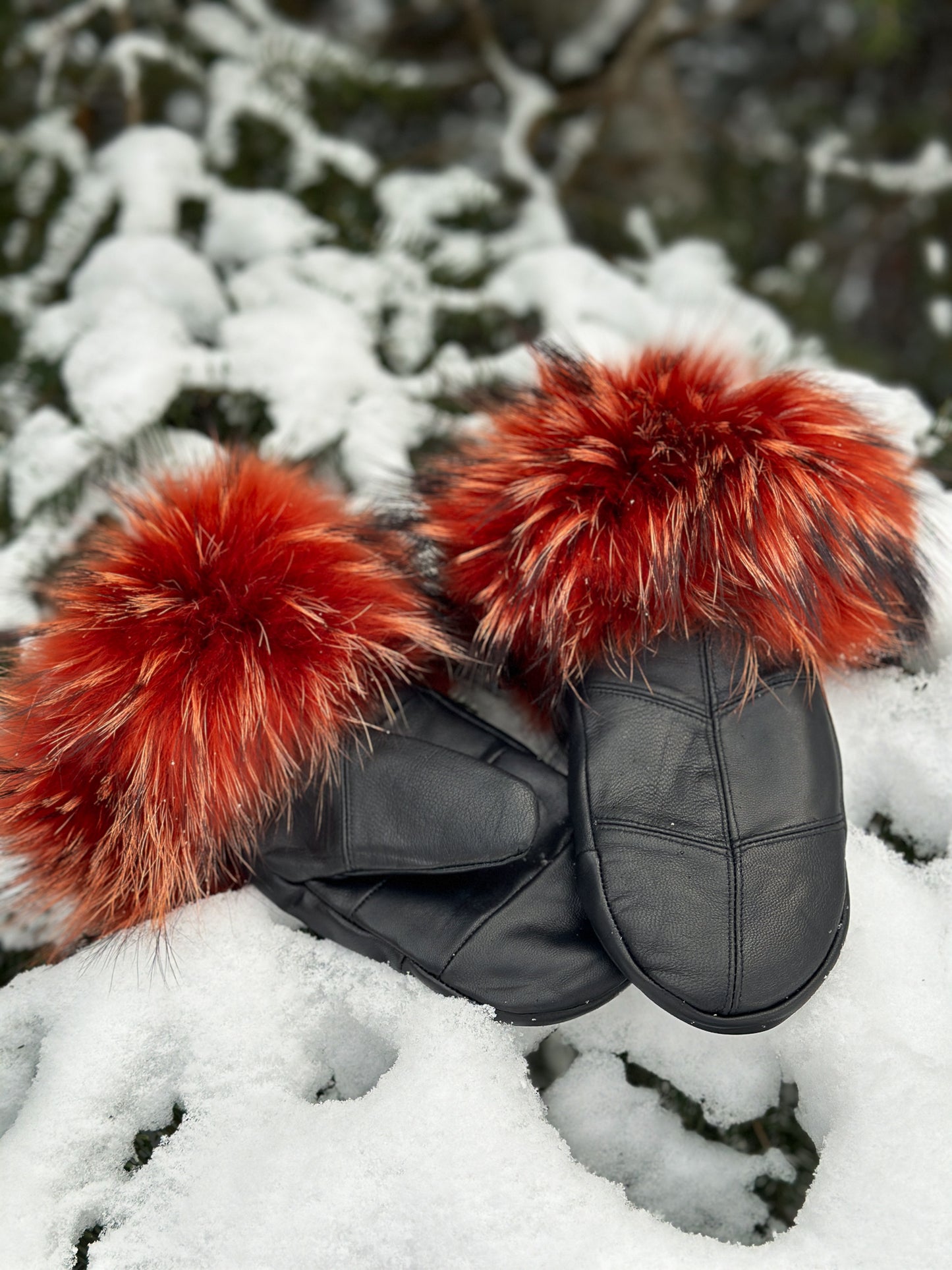 Mitaines en cuir avec fourrure recyclée