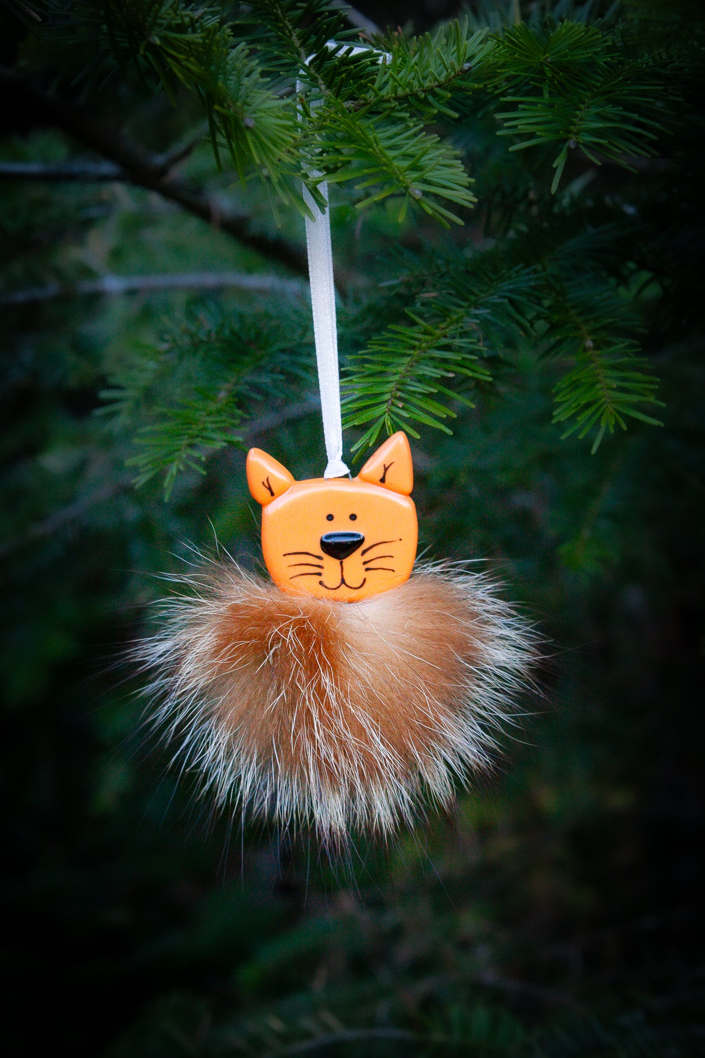 Polar Bear Ornament in Fused Glass and Pompom