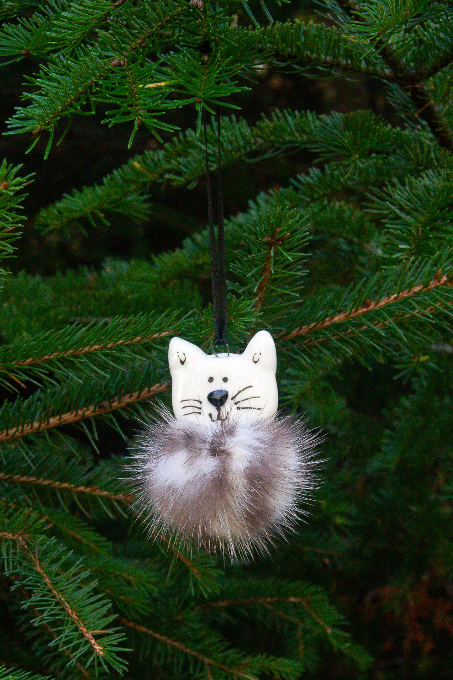 Polar Bear Ornament in Fused Glass and Pompom