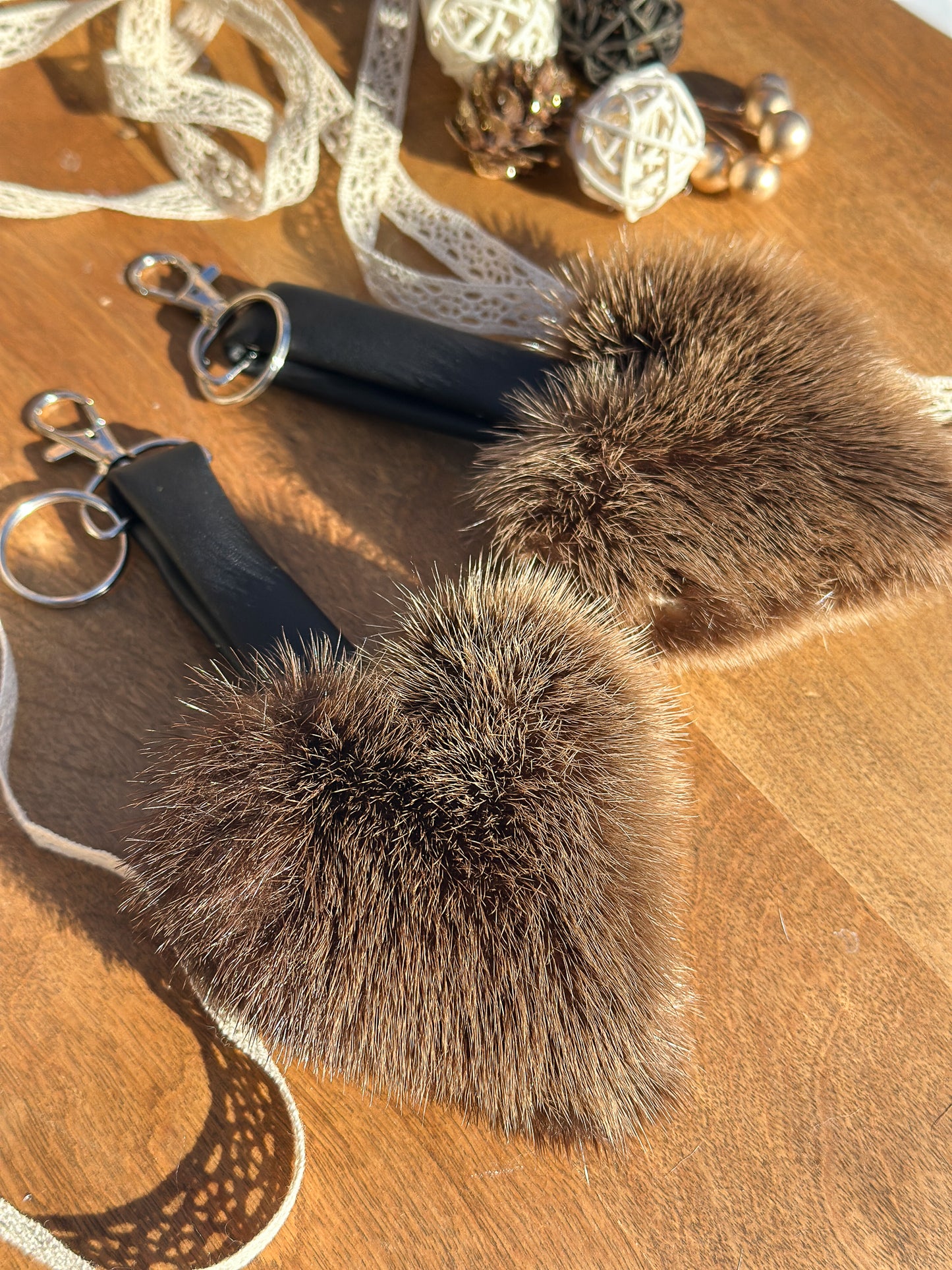 “Little heart” recycled fur key ring