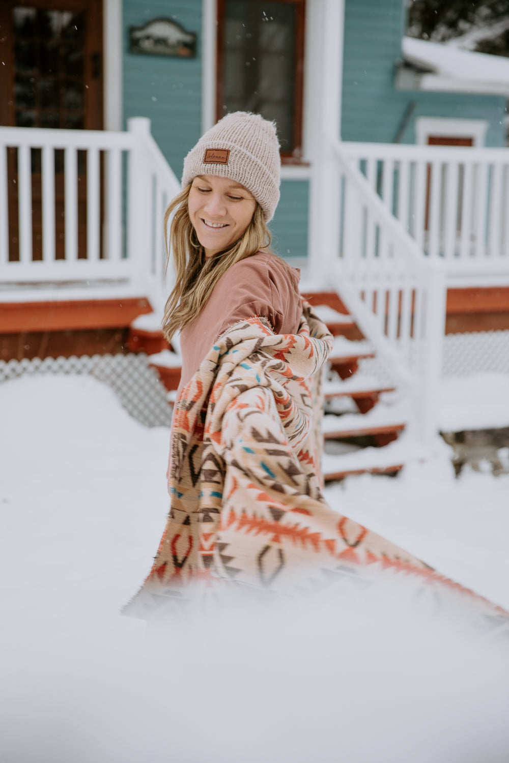 Couverture - Jeté en laine à motif boho aztèque