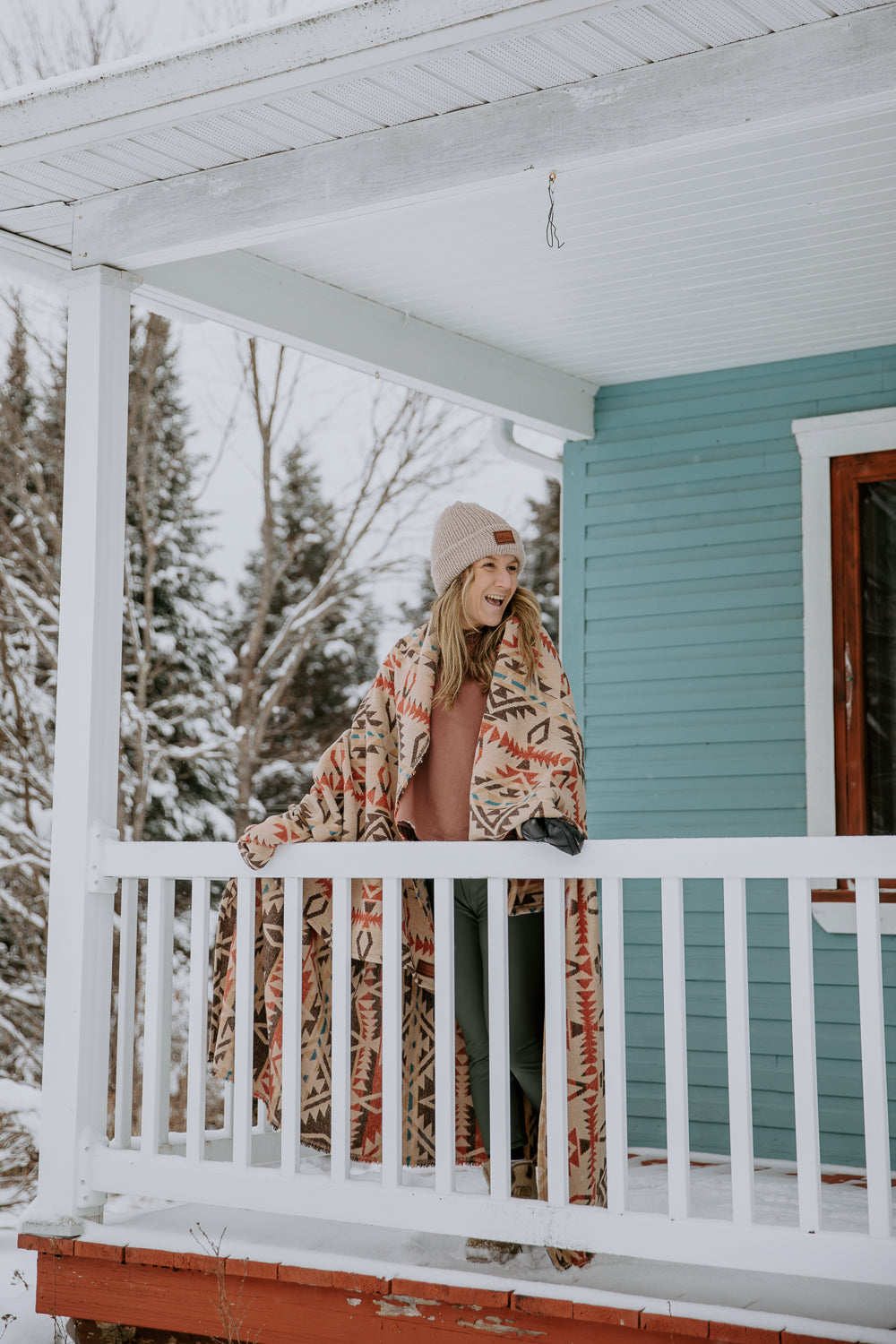 Couverture - Jeté en laine à motif boho aztèque