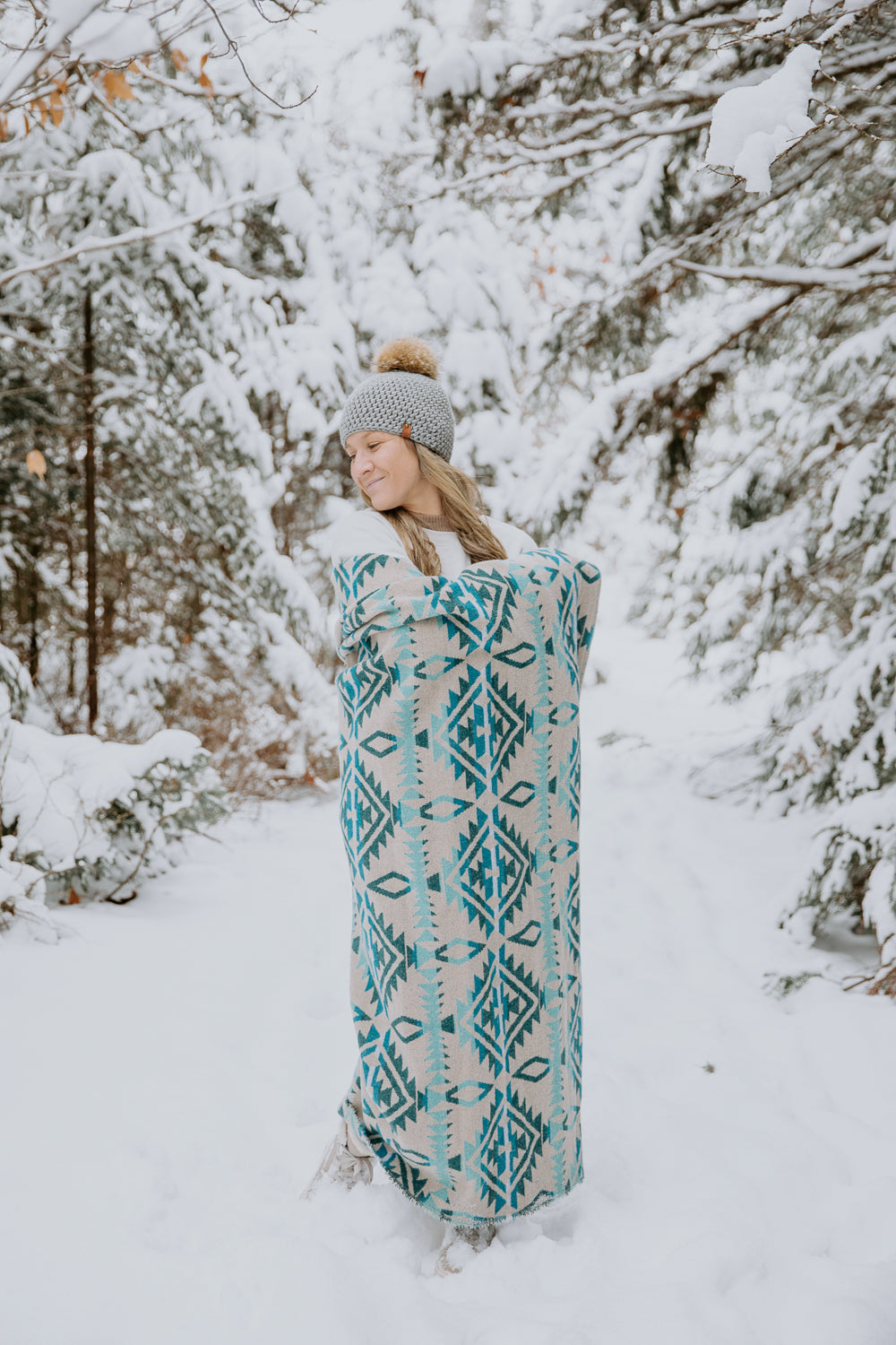 Couverture - Jeté en laine à motif boho aztèque