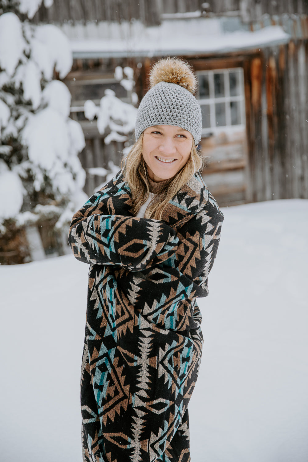 Couverture - Jeté en laine à motif boho aztèque