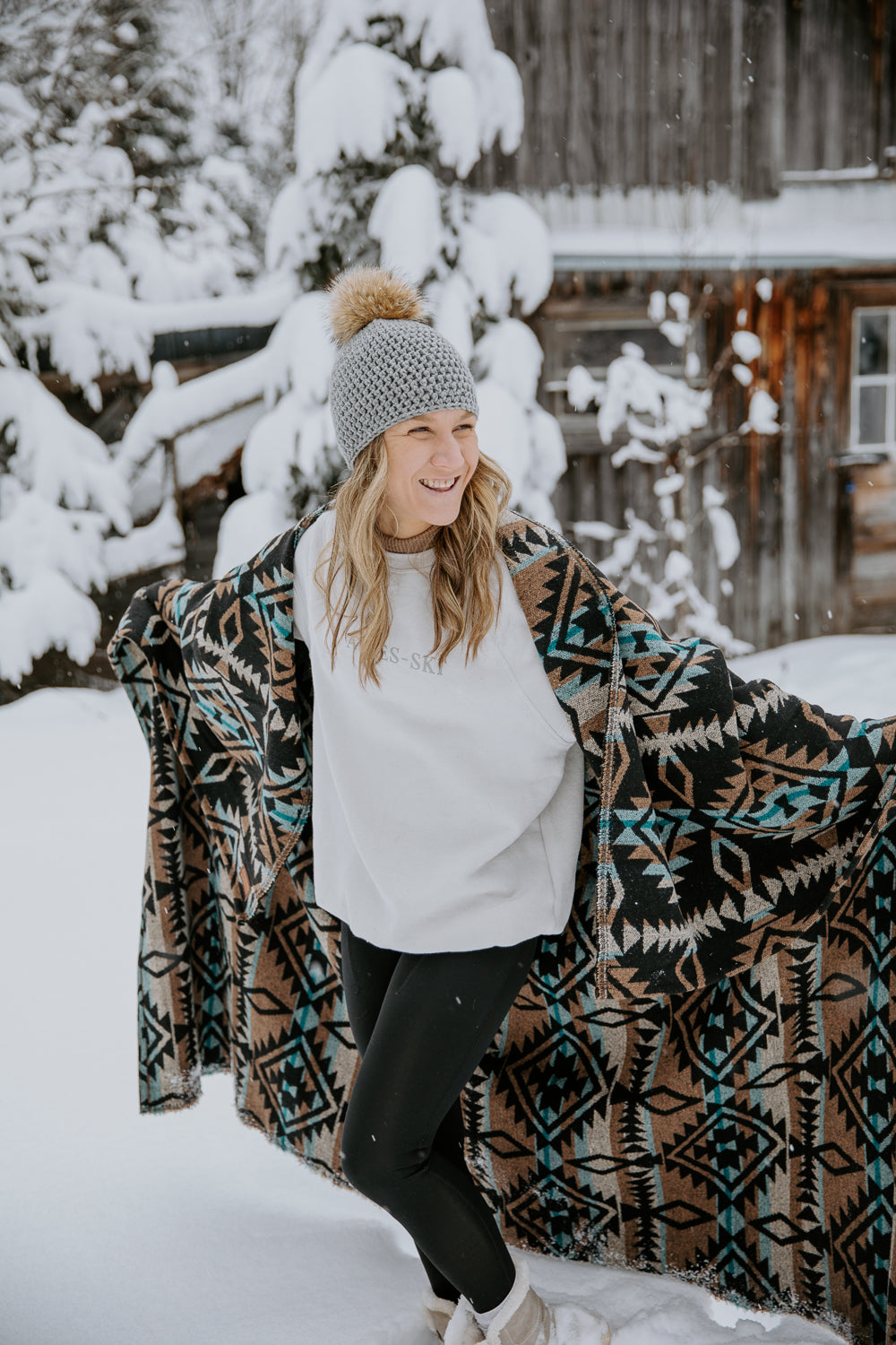 Couverture - Jeté en laine à motif boho aztèque