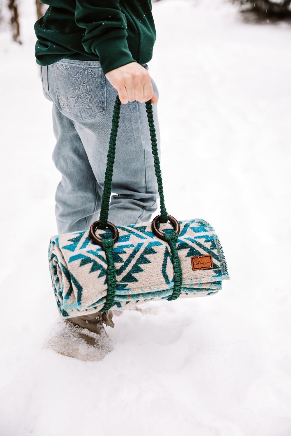 Macrame strap to hold your wool blanket everywhere hand made with recycled material