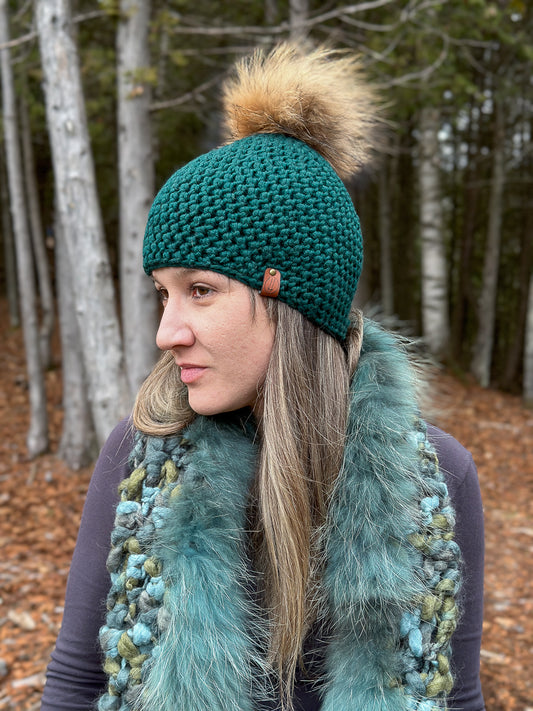 Tuque Mérino avec pompon de fourrure recyclée