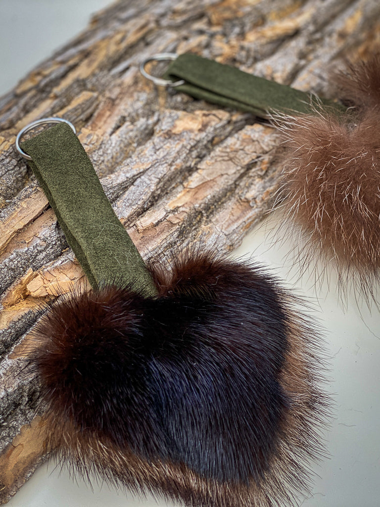Key ring in recycled fur "little heart" Reversible