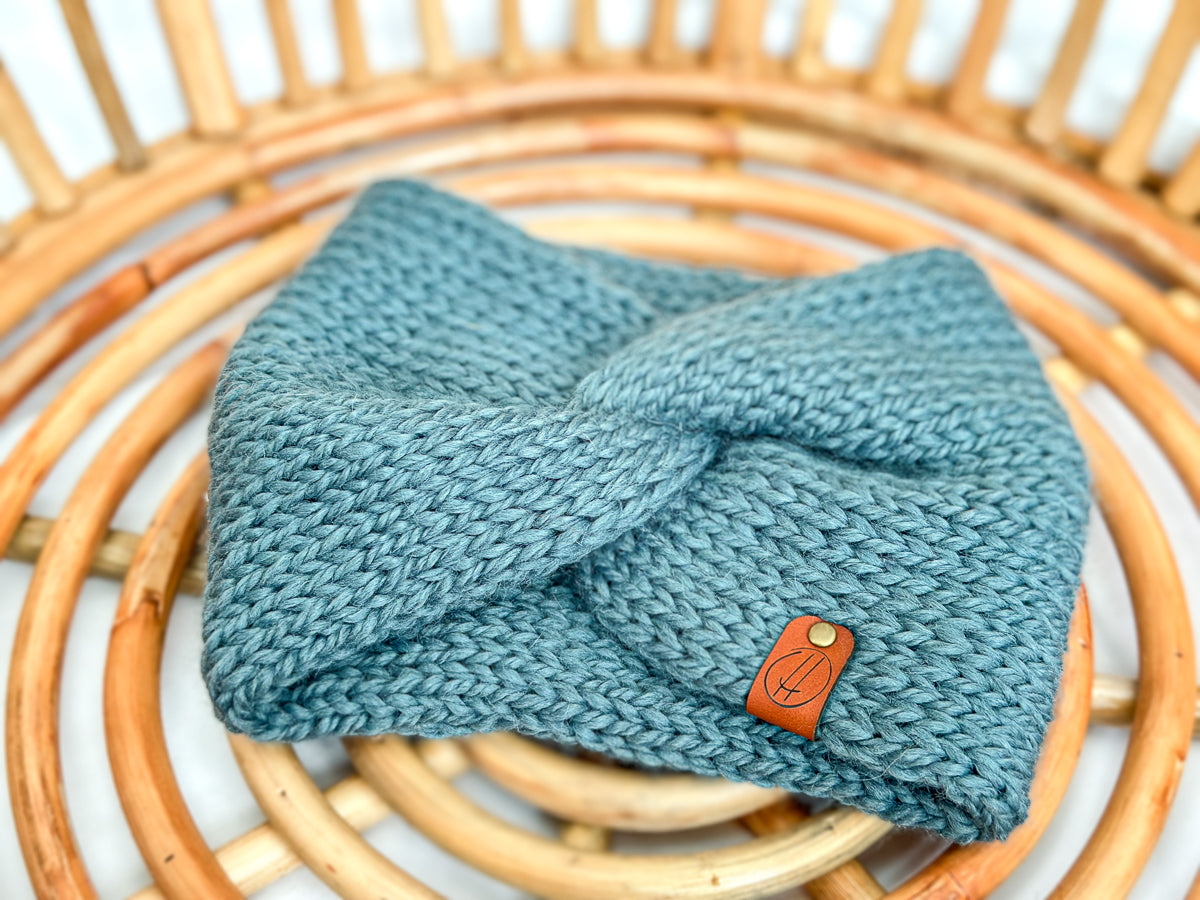 Turquoise twist headband in wool knit for women - one size - handmade