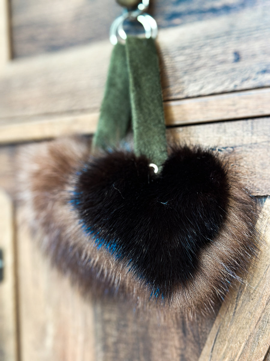 Key ring in recycled fur "little heart" Reversible