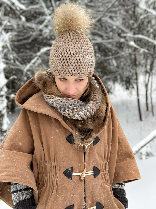 Tuque Mérino avec pompon de fourrure recyclée