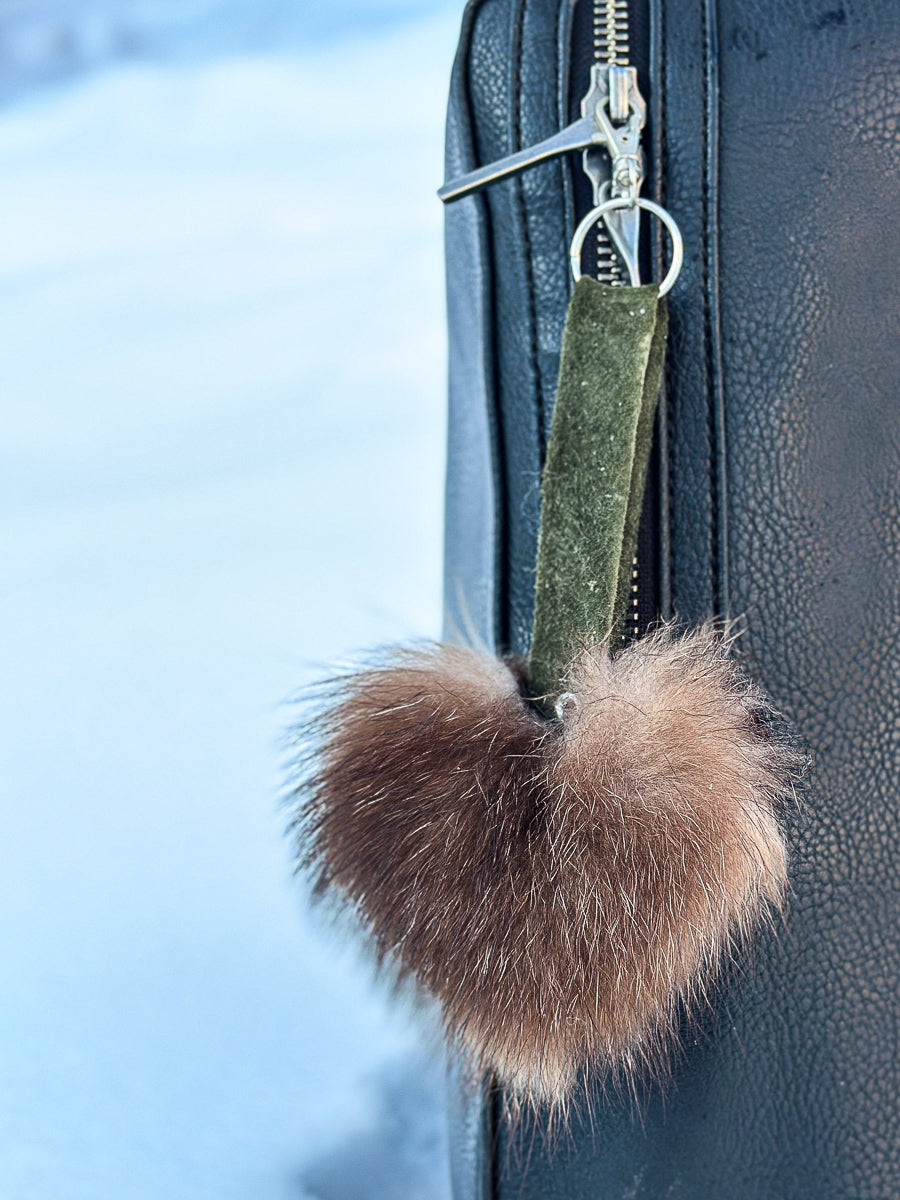 Key ring in recycled fur "little heart" Reversible