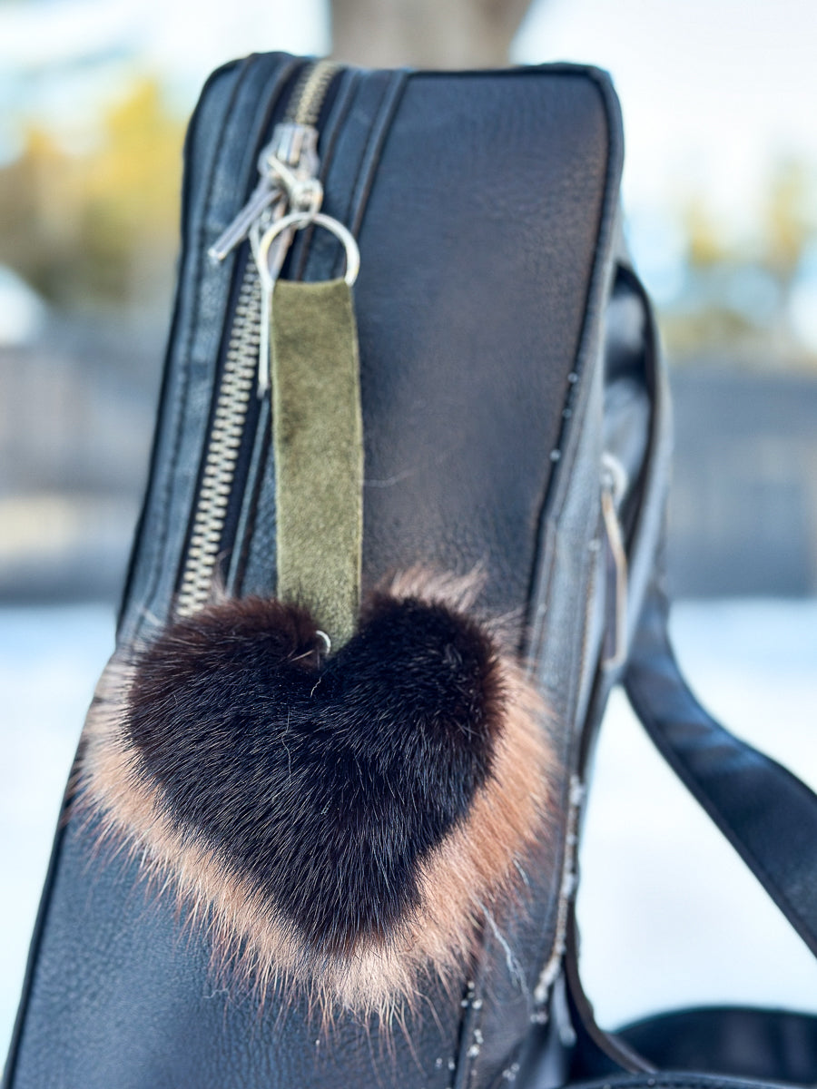 Key ring in recycled fur "little heart" Reversible