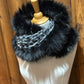 Foulard avec fourrure recyclée - Noir et gris