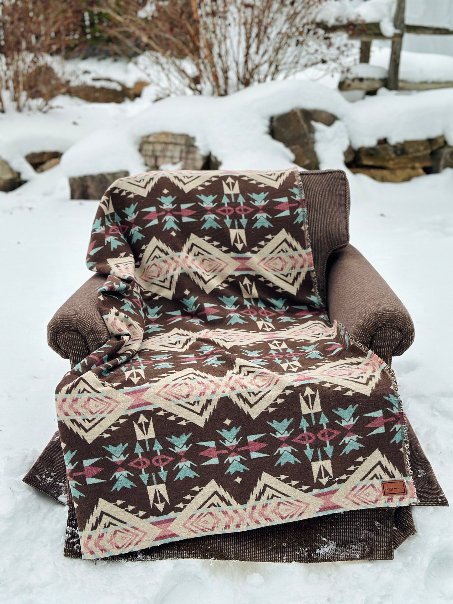 Couverture - Jeté en laine à motif boho aztèque