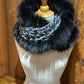Foulard avec fourrure recyclée - Noir et gris