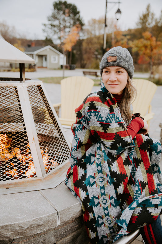 Jeté en laine à motif boho aztèque