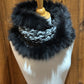 Foulard avec fourrure recyclée - Noir et gris