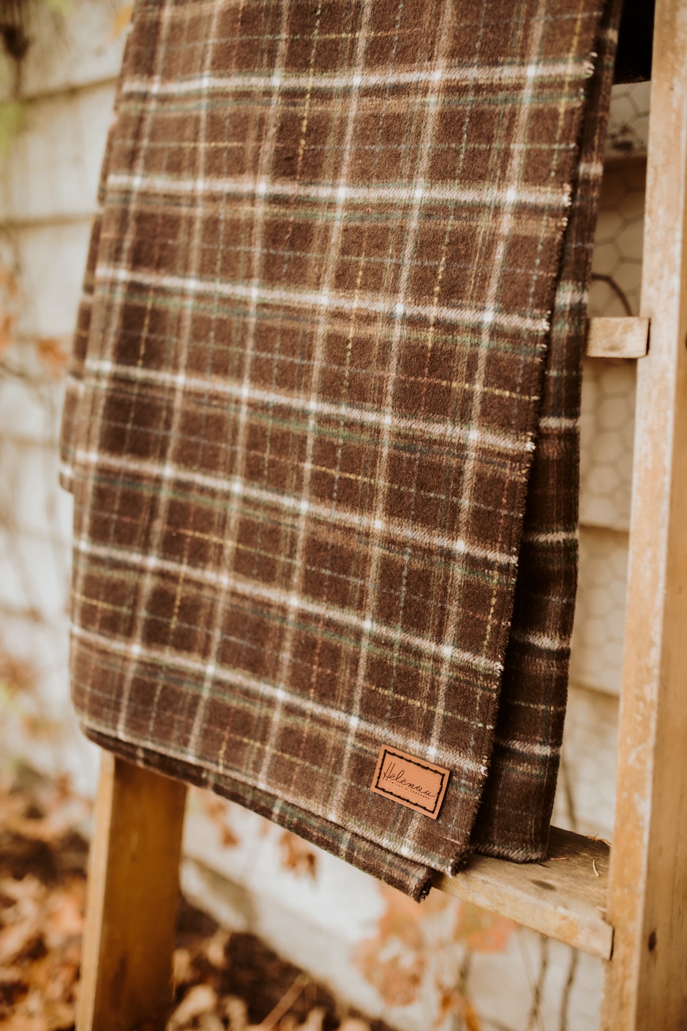 Couverture - Jeté en laine à carreaux Marron