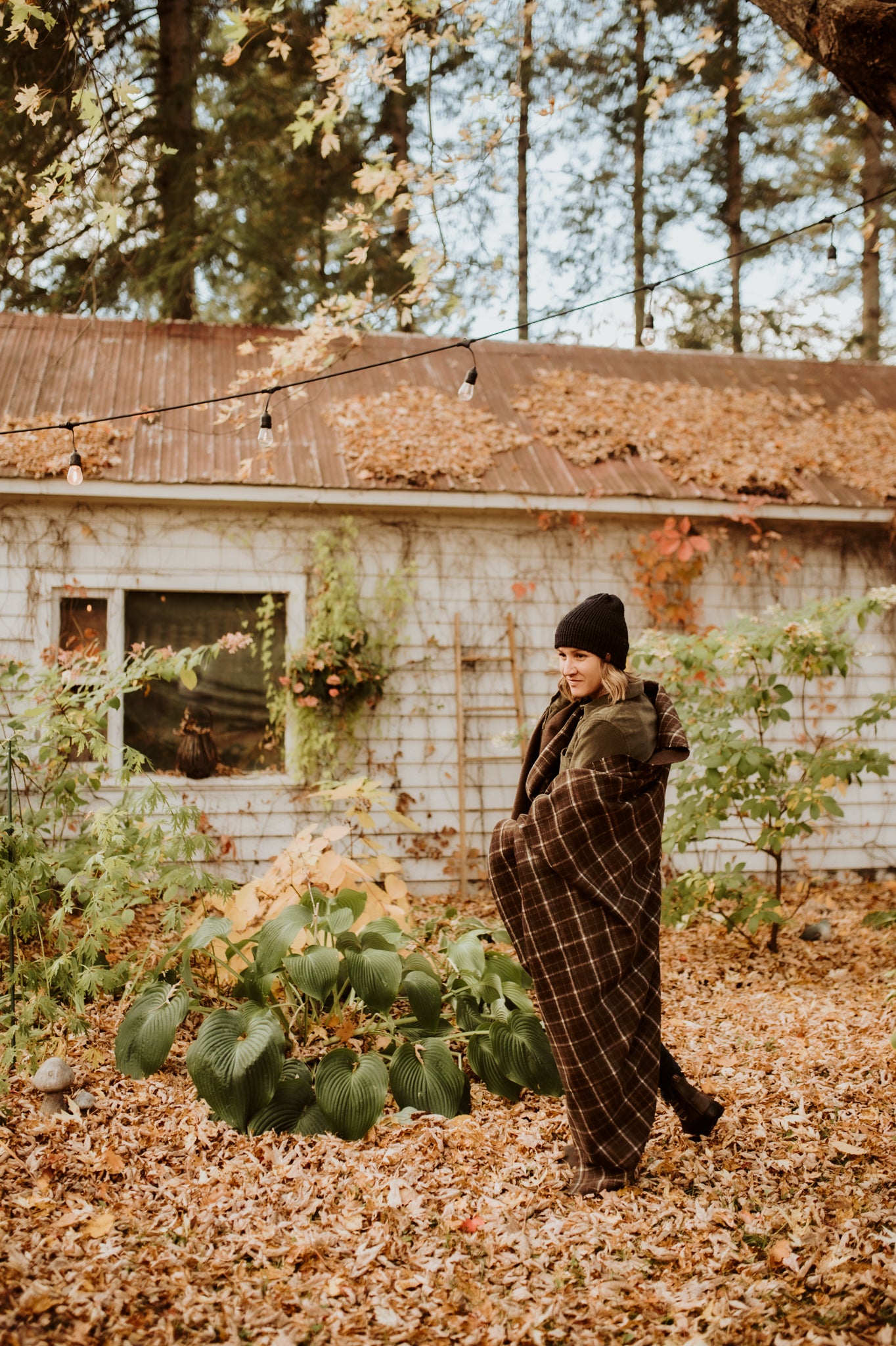 Couverture - Jeté en laine à carreaux Marron