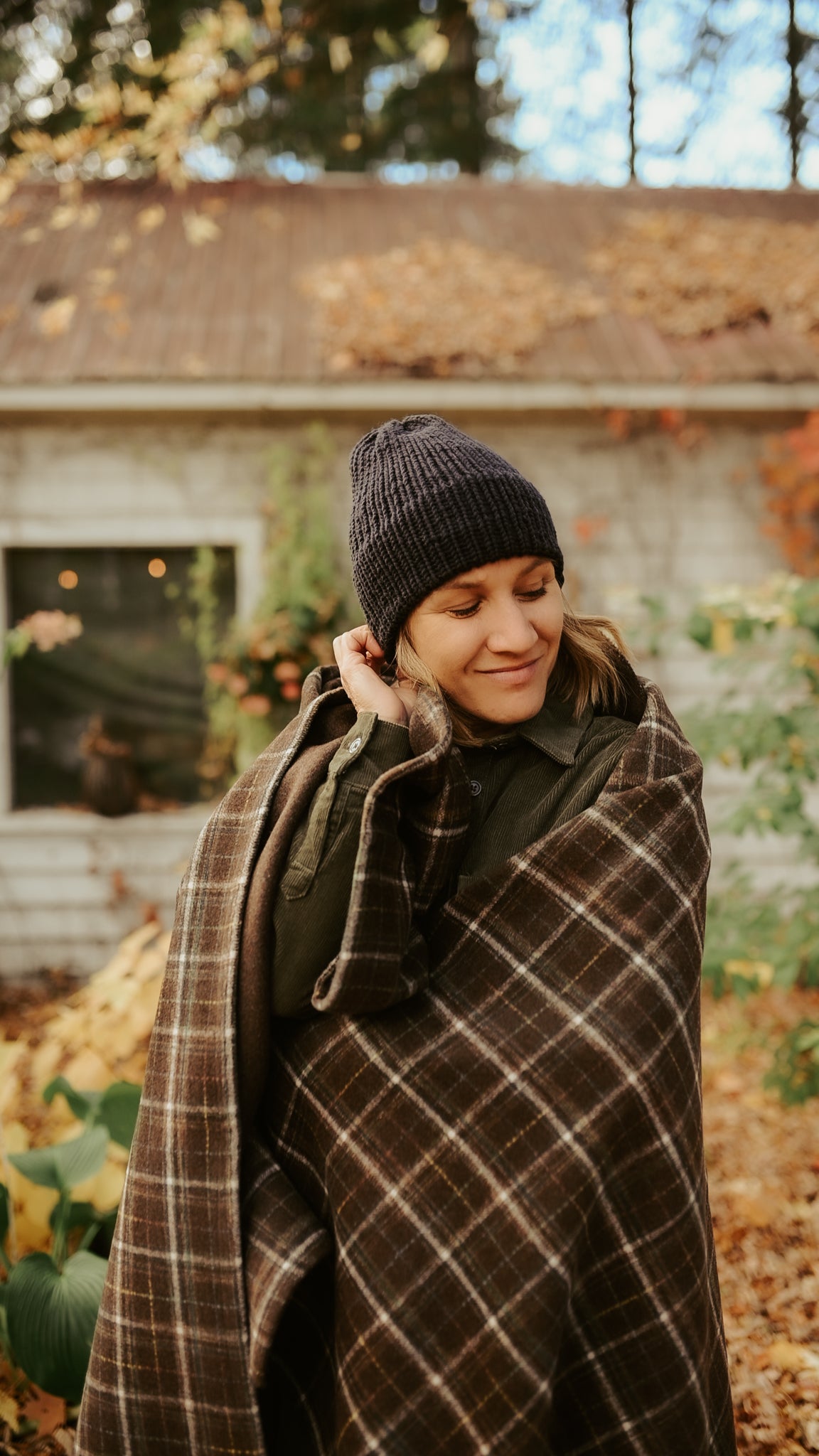 Couverture - Jeté en laine à carreaux Marron