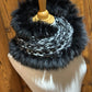 Foulard avec fourrure recyclée - Noir et gris