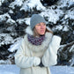Foulard gris et fuchsia avec fourrure recyclée Renard