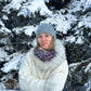 Foulard gris et fuchsia avec fourrure recyclée Renard