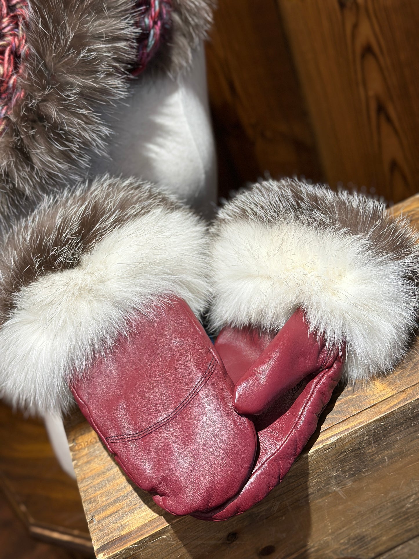 Ensemble Foulard et mitaines Rose avec fourrure recyclée - Renard