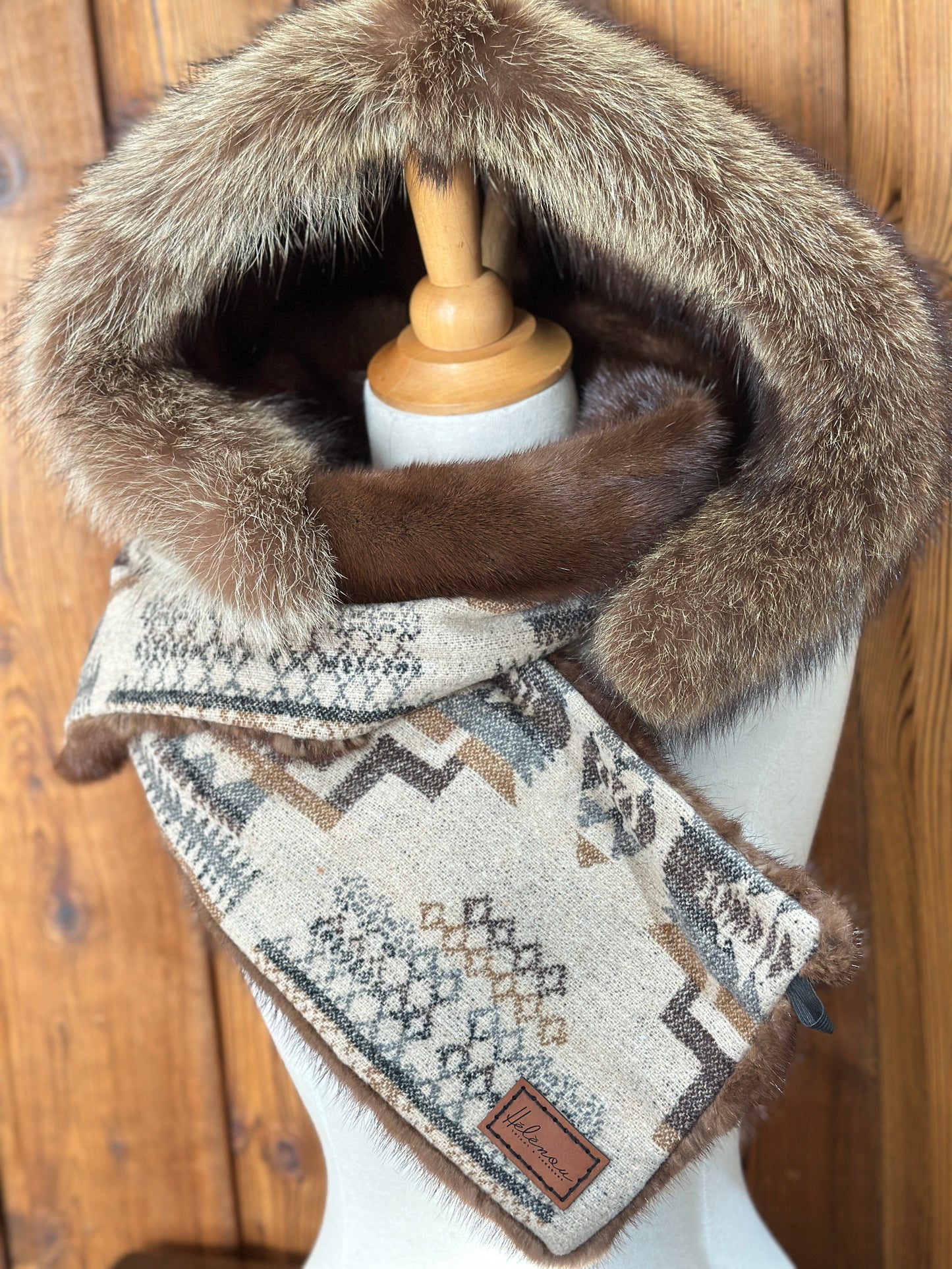 Foulard à capuchon amovible et réversible Beige et mauve